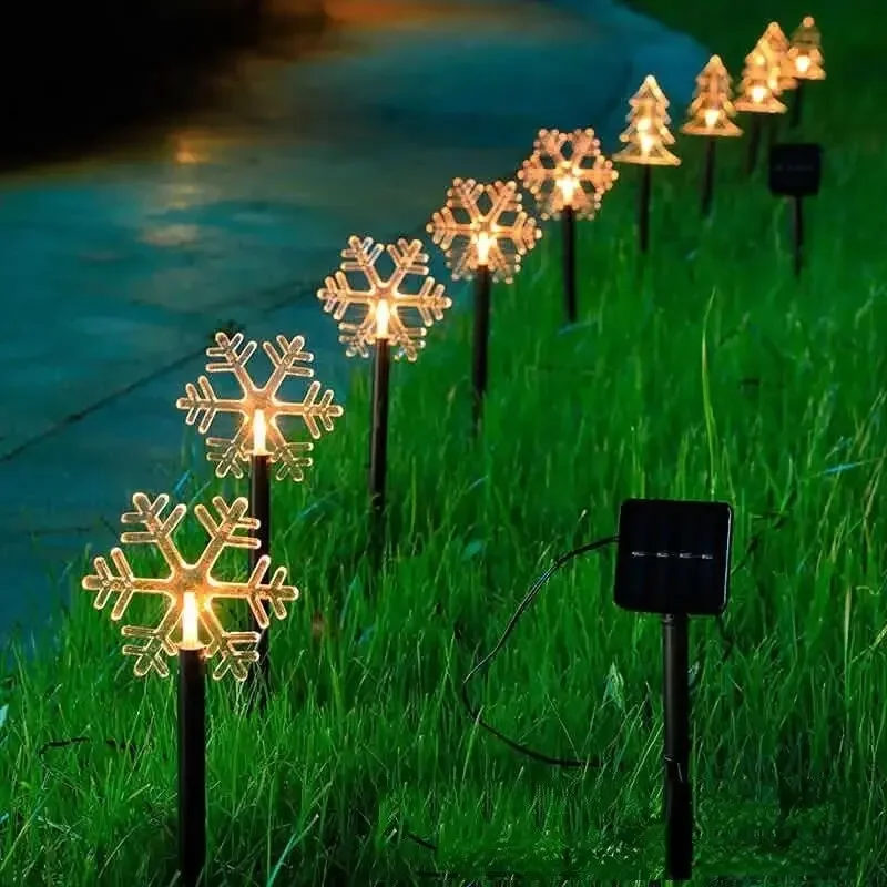 

5pcs LED Solar Lawn Lamps Outdoors Waterproof Christmas Tree Snowflakes Stars Decor Party Garden Porch Landscape Sunlight Lamps