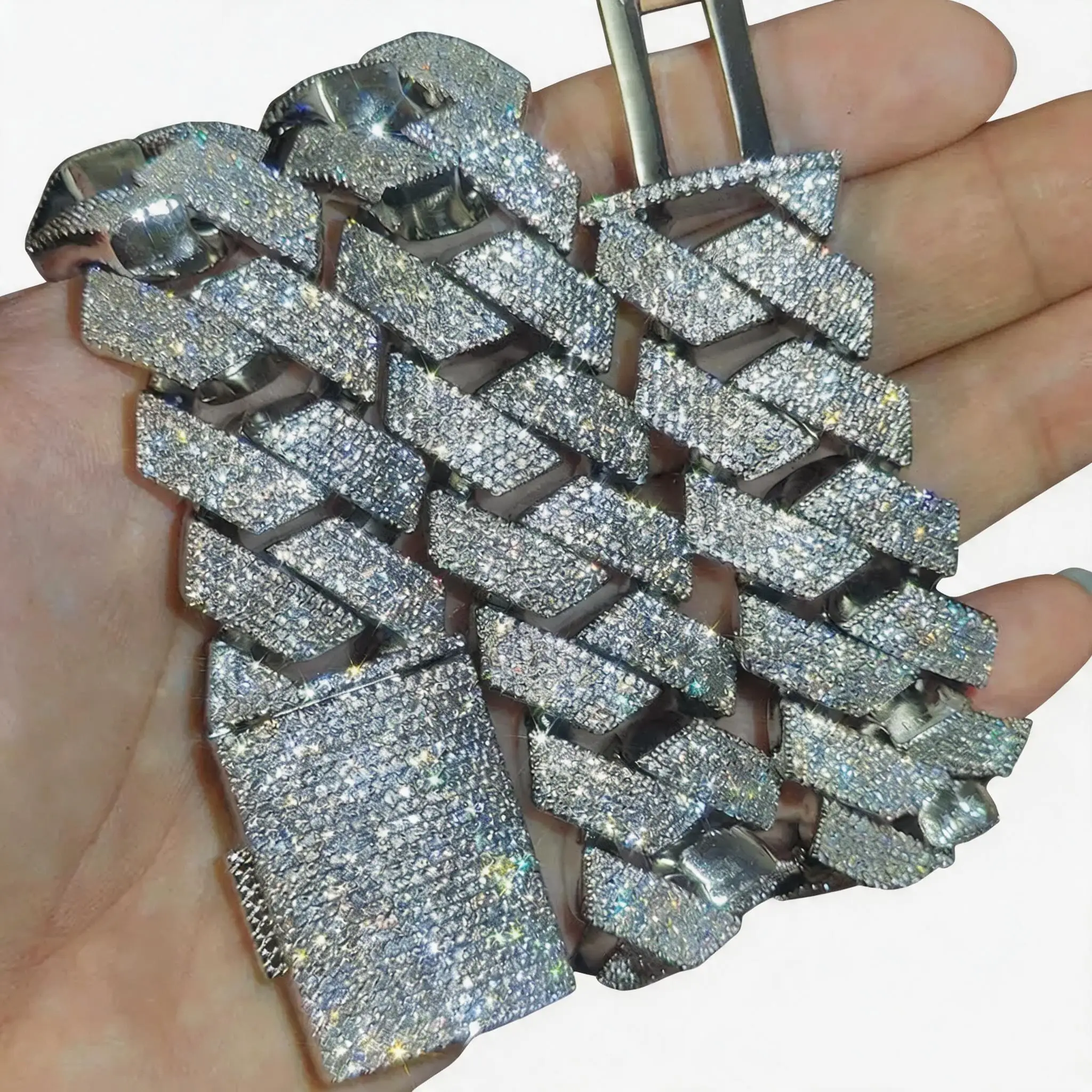 25mm Six Row Iced Out Cuban Link Chain, Thick Heavy Prong Setting Hip Hop Necklace 18K Gold Plated for Men Women