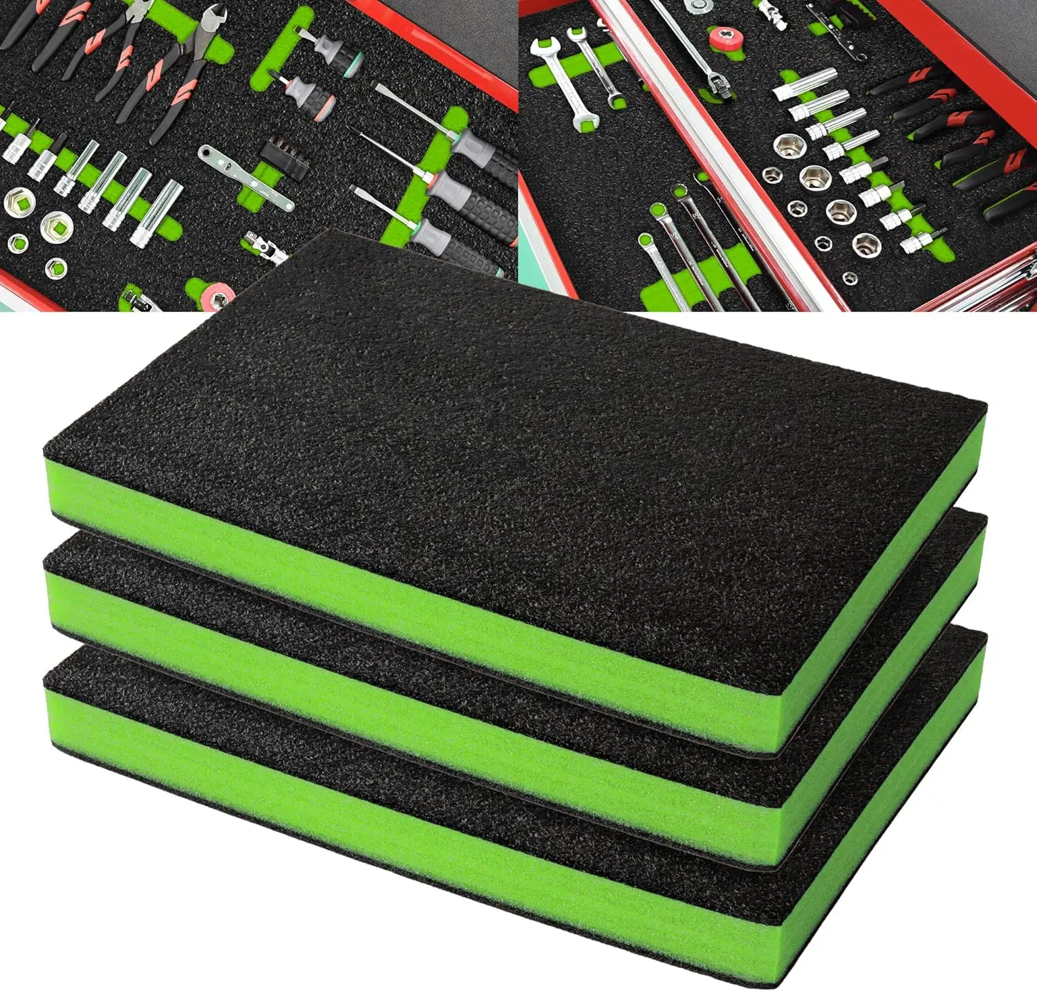 

Customizable Tool Box Foam Inserts - Protective Organizer for Cases, 18" Black/Green (3 Pack)