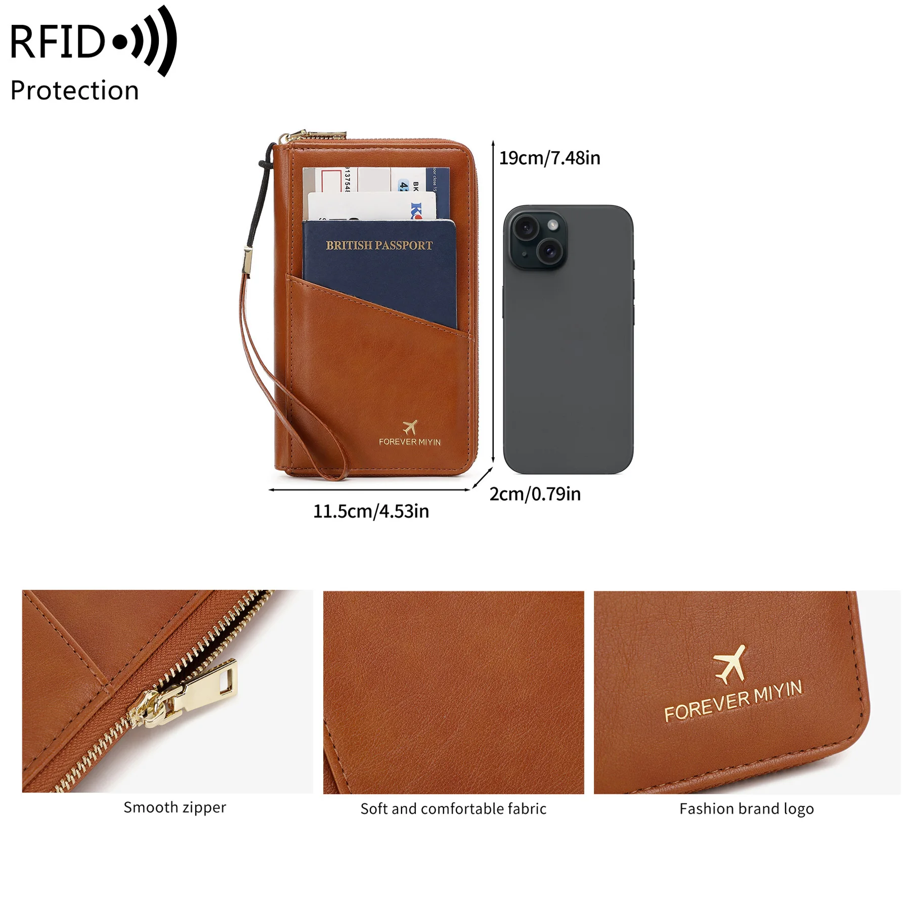 Fashionable RFID passport clip front pocket multifunctional PU leather passport cover holder passport wallet travel accessories