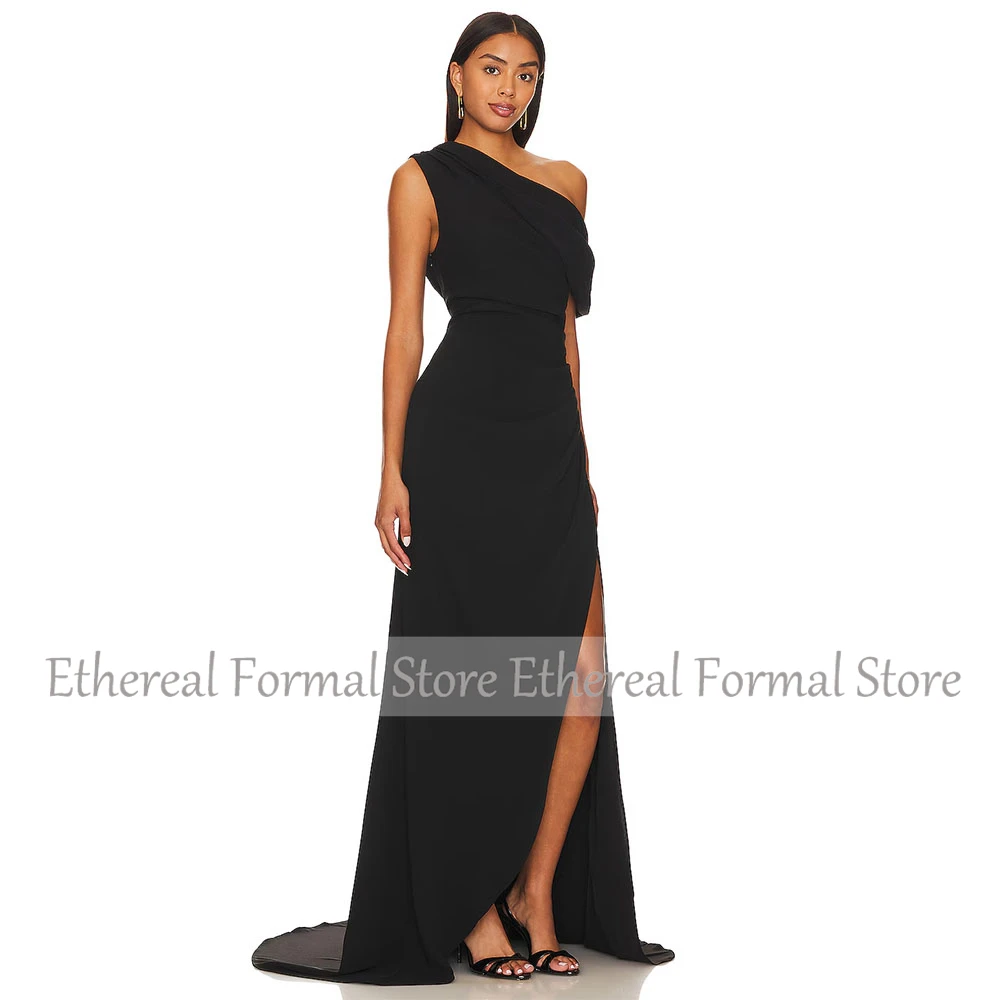 Vestido de noche negro moderno con hombros descubiertos, vestido de noche de sirena para mujer, sin mangas, con abertura lateral, vestido de fiesta Formal largo