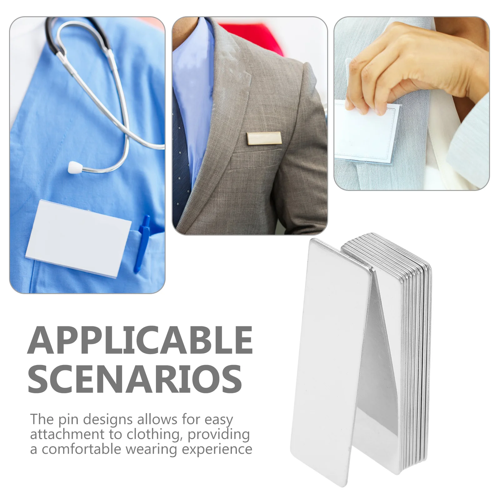 10 قطعة علامات اسم معدنية فارغة شارة من الفولاذ المقاوم للصدأ لوحة للنقش مكتب عمل اسم علامة حامل السلس حافة دبوس مريحة