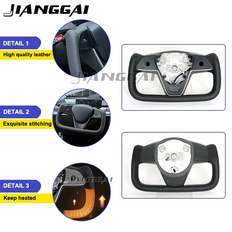 Yoke Handle Steering Wheel For Tesla Model 3 & y With Front Trim Personalized Racing Leather 3.0 Version Model 3 Y 2017-2023