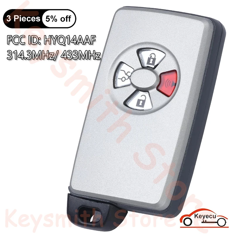 KEYECU 4 przyciski 314.3MHz 433MHz dla Toyota Avalon 2005 2006 2007 Auto obudowa inteligentnego pilota z kluczykiem samochodowym Fob HYQ14AAF Board: