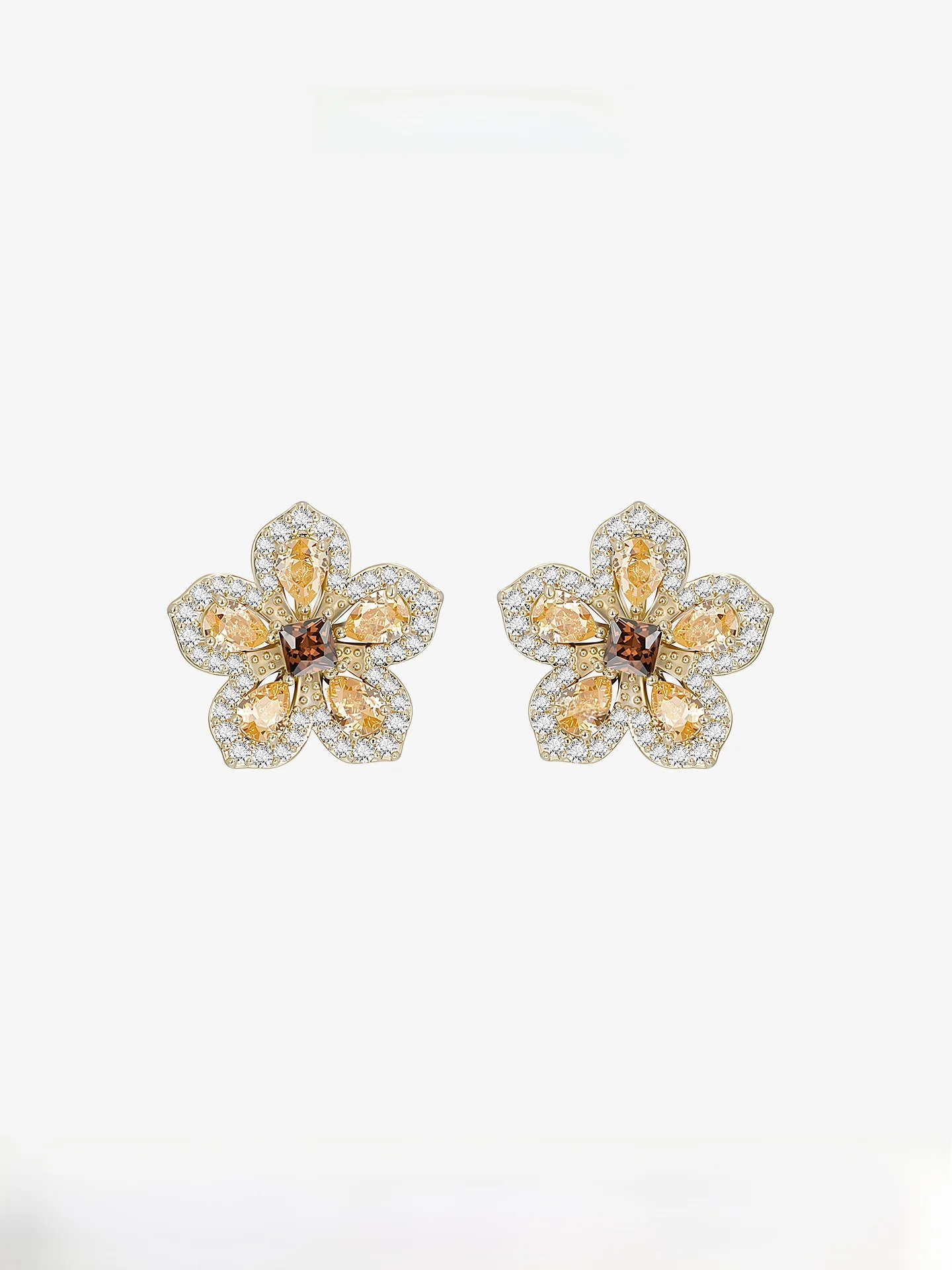 champagne-gold-floral-embedded-earrings-retro-color-collision-sweet-ladyship-shine-xz-fashion-jewelry-accessories
