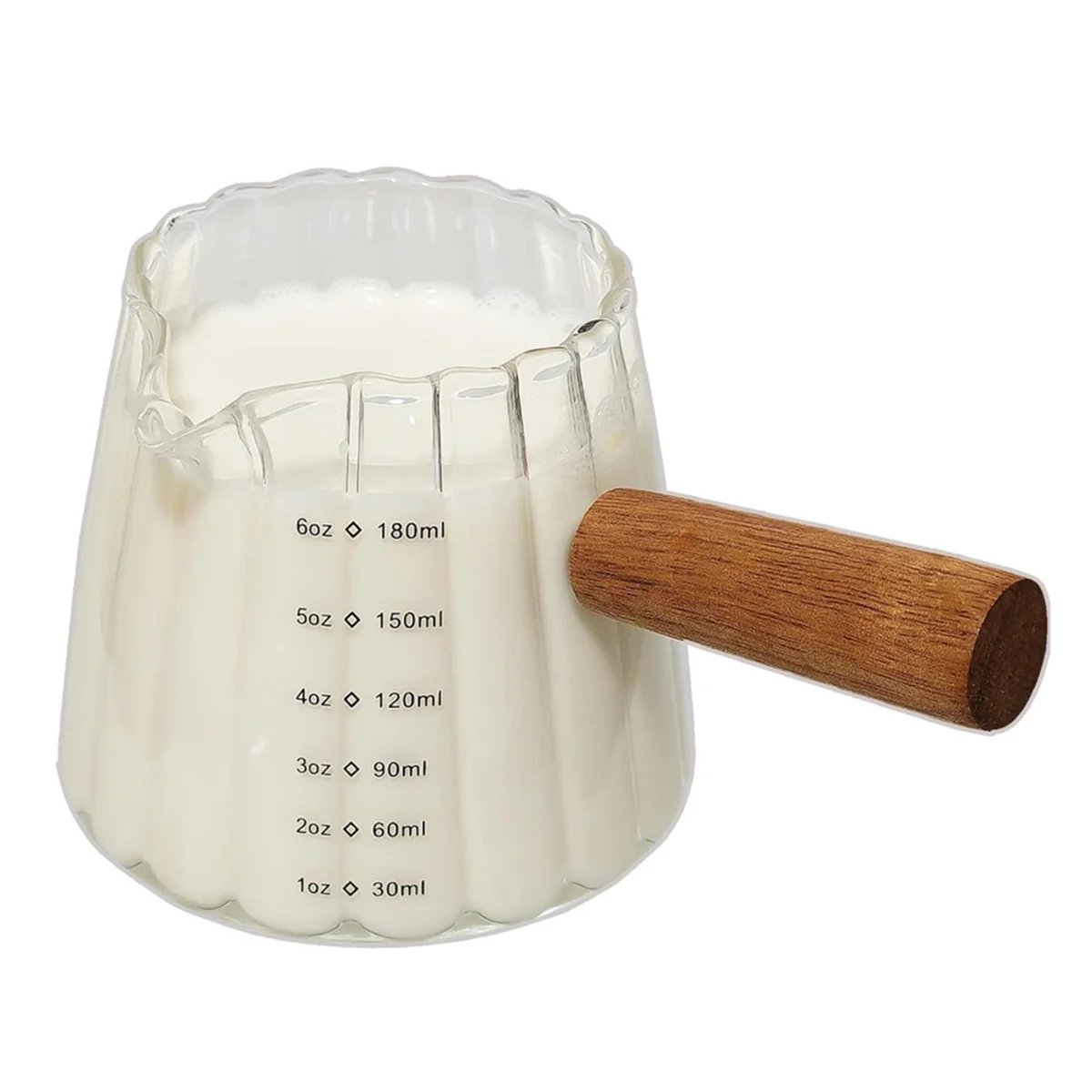 ONCE Espresso Cups with Wood Handle 6oz, Espresso Accessories, Milk Frothing Pitcher, Glass Measuring Cup, Shot Glass