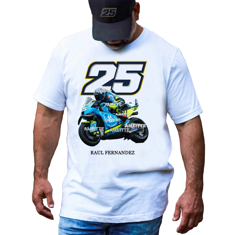 راؤول فرنانديز 25 GP سباق 2025 تي شيرت جديد الصيف الرجال قصيرة الأكمام كول بوي مغامرة الرياضة الأبيض القمم دراجة نارية متسابق تيز #1