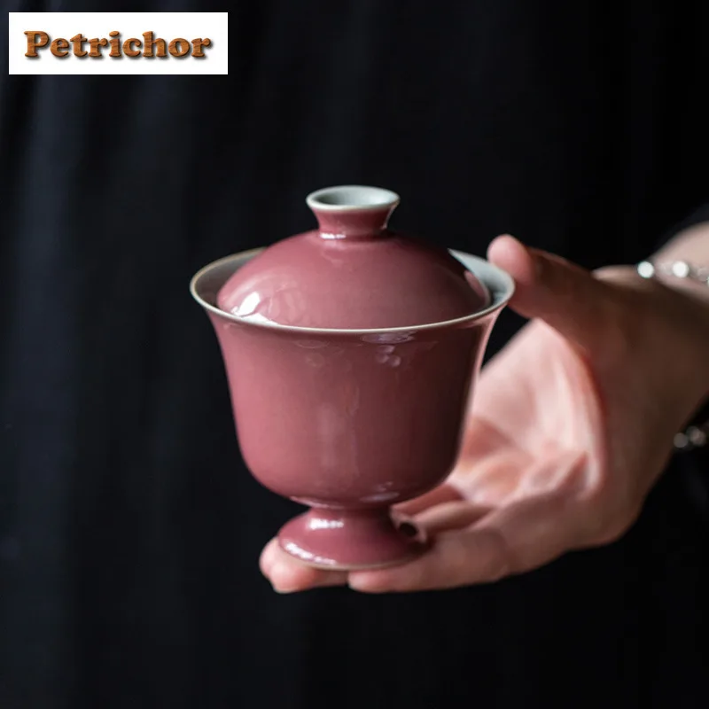 

120ml Cowpea Red High Footed Gaiwan Traditional Tea Tureen Tea Bowl With Lid Kit Tea Maker Cover Bowl Chinese Tea Set Craft Gift
