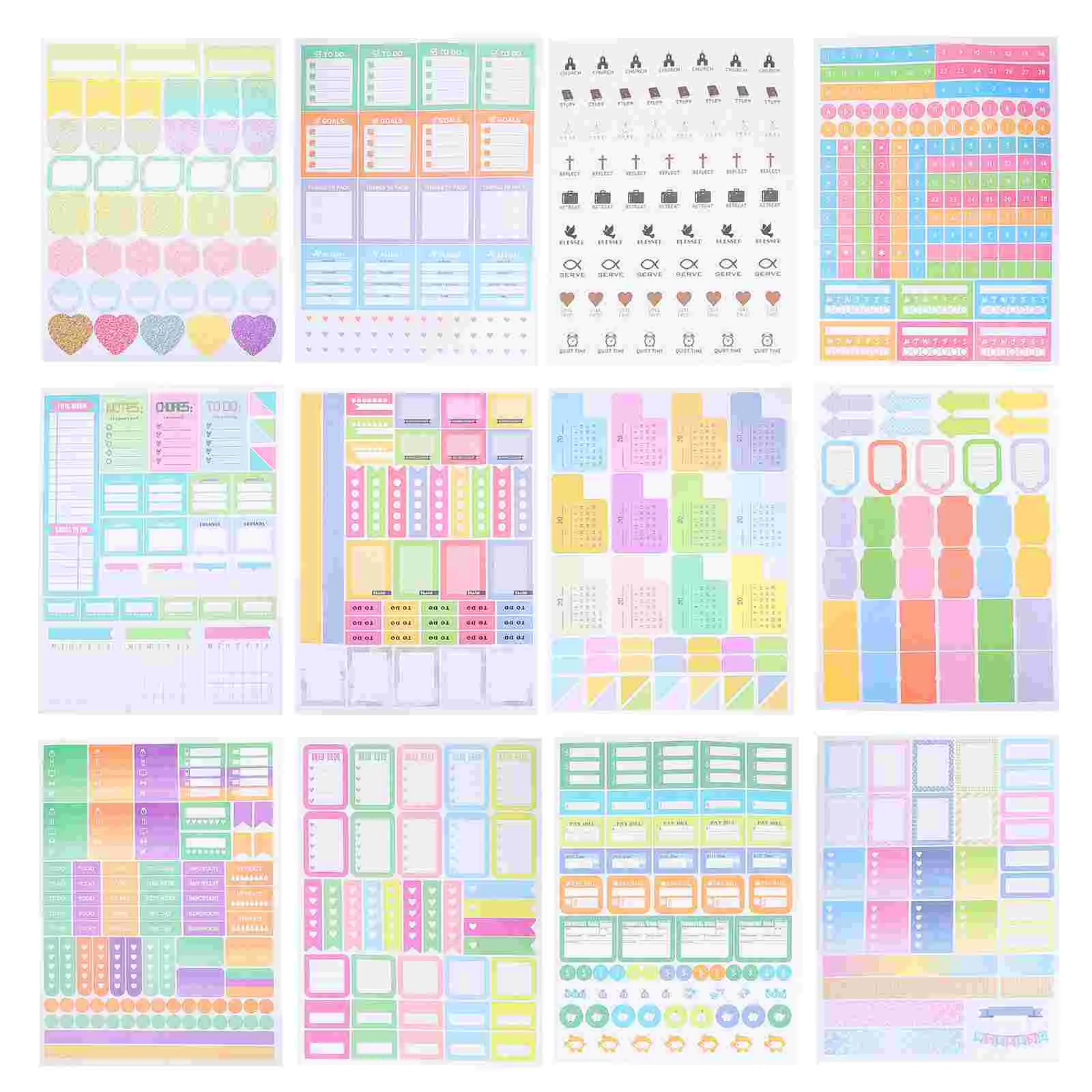 

12 Sheets Planner Stickers Scrapbooking Supplies Journal Decals Daily Monthly Calendar Encouragement Self