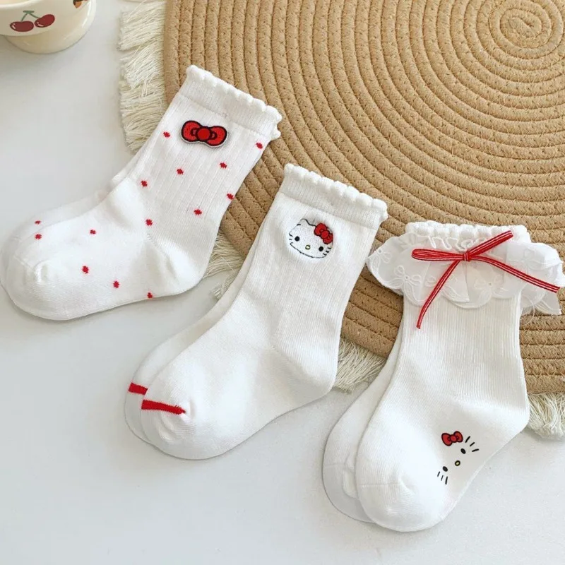 

6pcs Spring Autumn Sweet Kawaii Sanrio Anime Mid-tube Socks Cute Cartoon Hello Kitty Cotton Student Stocking Gifts for Kids