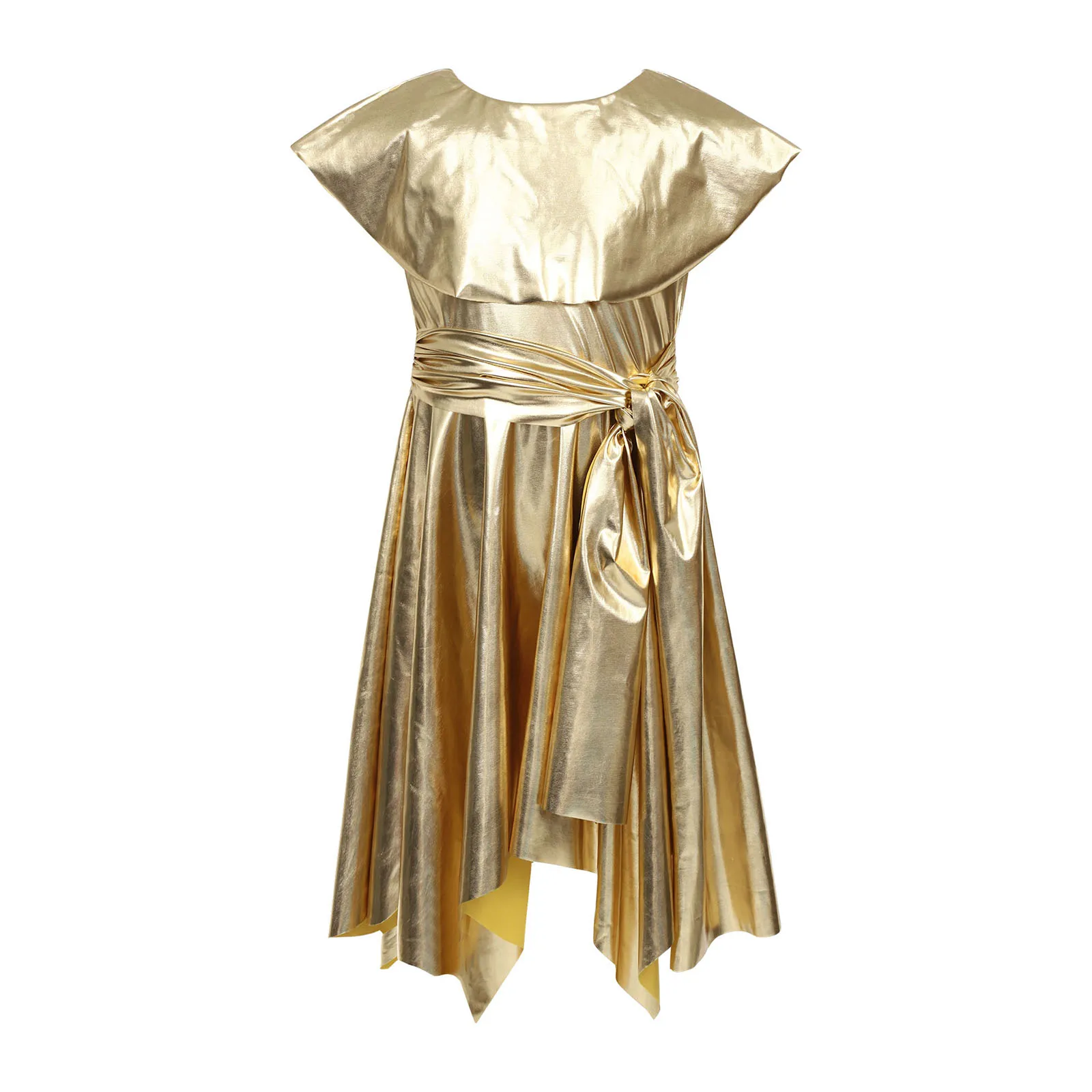 Abito da ballo liturgico per ragazze, tunica da chiesa, costume da festa per cosplay di Halloween, abito da coro con cintura, orlo asimmetrico metallico