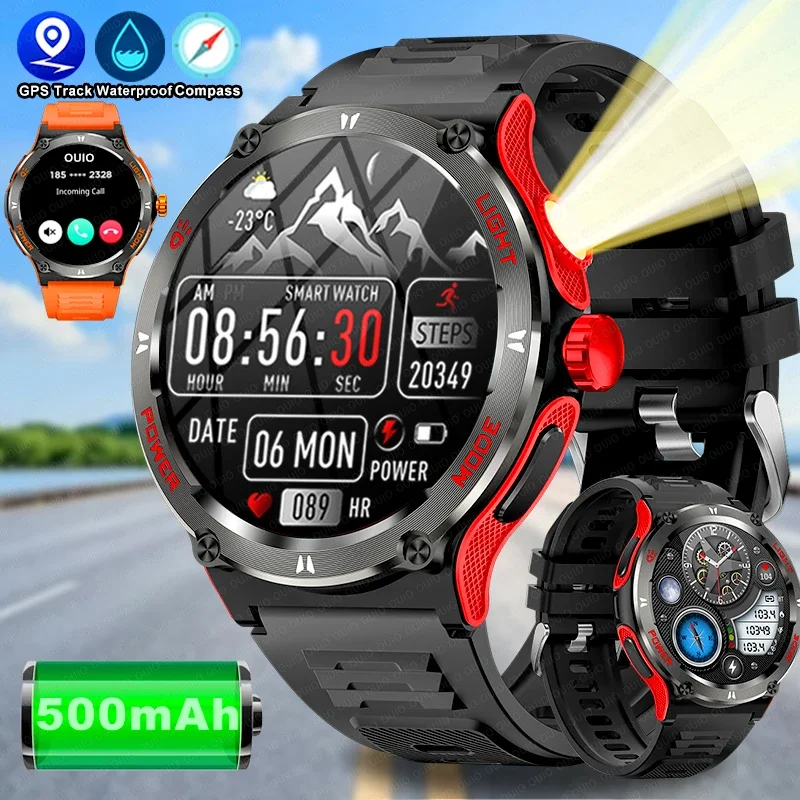 

2024 New Men outdoor GPS Track Smart Watch 3ATM Waterproof 500Mah B attery LED Strong Flashlight Bluetooth Call Smartwatch + Box