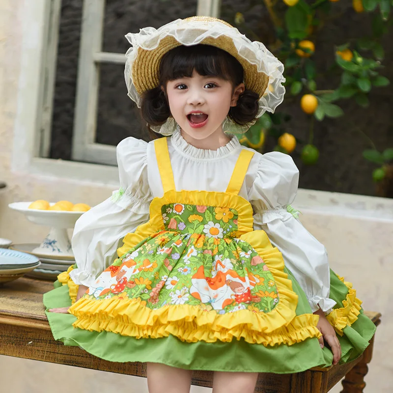 

2025 Kids Girl Spring and Autumn Flower Printed Lolita Dress Children Cute Princess Dresses Birthday Party Girl Luxury Clothing