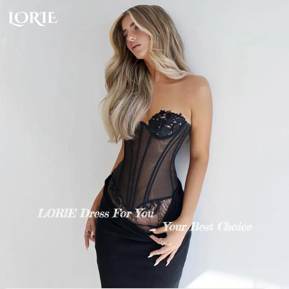 

LORIE Modest Crepe Evening Dresses Elegant Sweetheart Bobycon Corset Mermaid Arabia Prom Gown Ruffle Party Dresses Customized