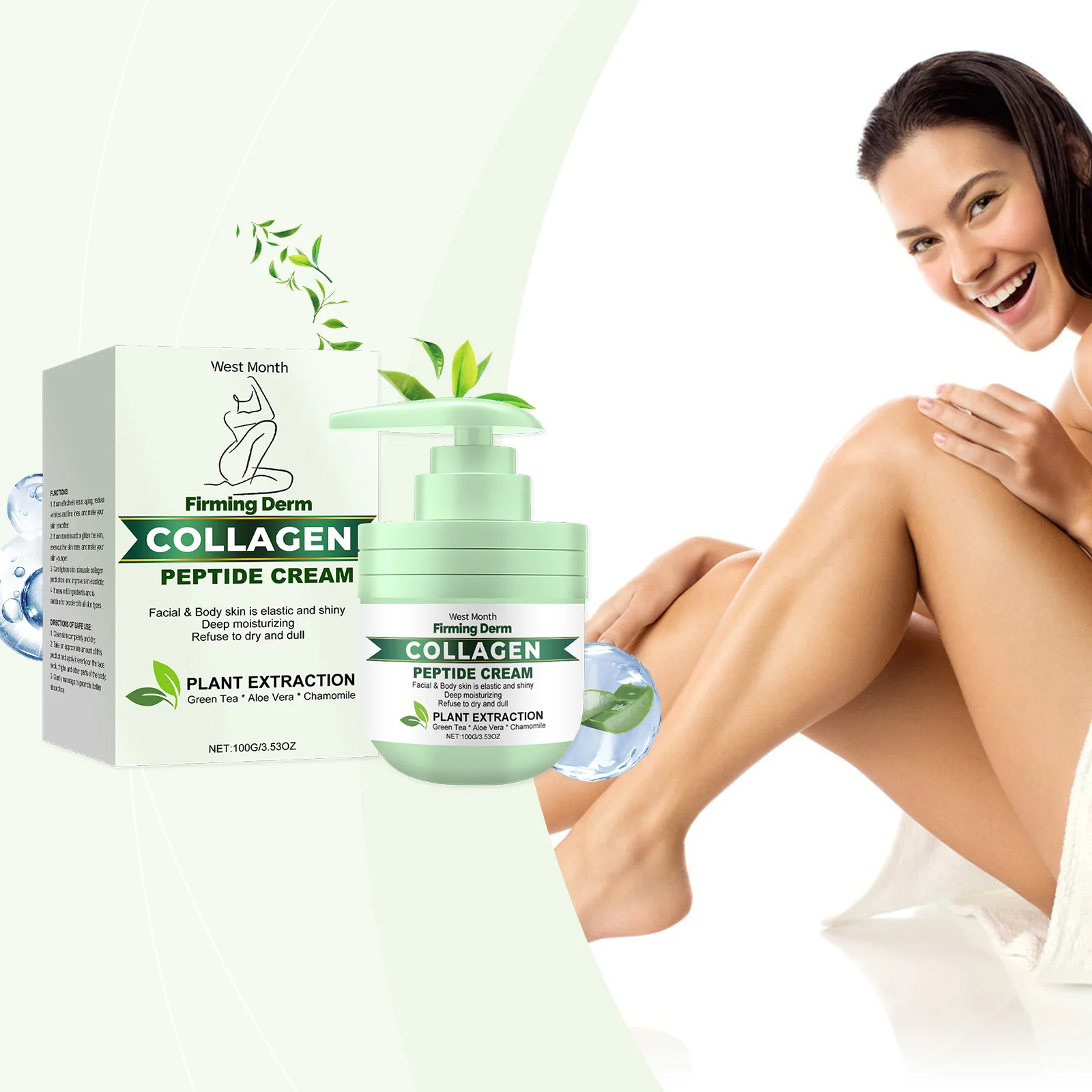 퍼밍 더머 콜라겐 펩타이드 크림 - 식물 추출물이 함유된 안티에이징 페이스 & 바디 모이스처라이저 - 탄력을 위한 깊은 수분 공급