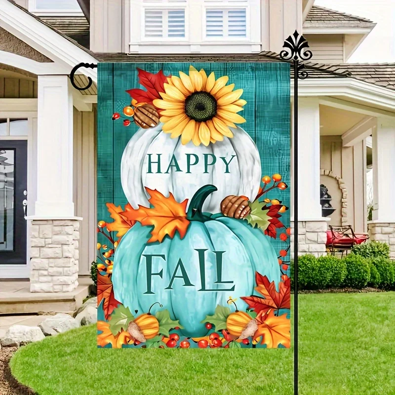 Autumn Bliss Garden Flag with Pumpkins Sunflowers Maple Leaves Design Perfect for Fall Game Day Farmhouse Decor No Pole Included