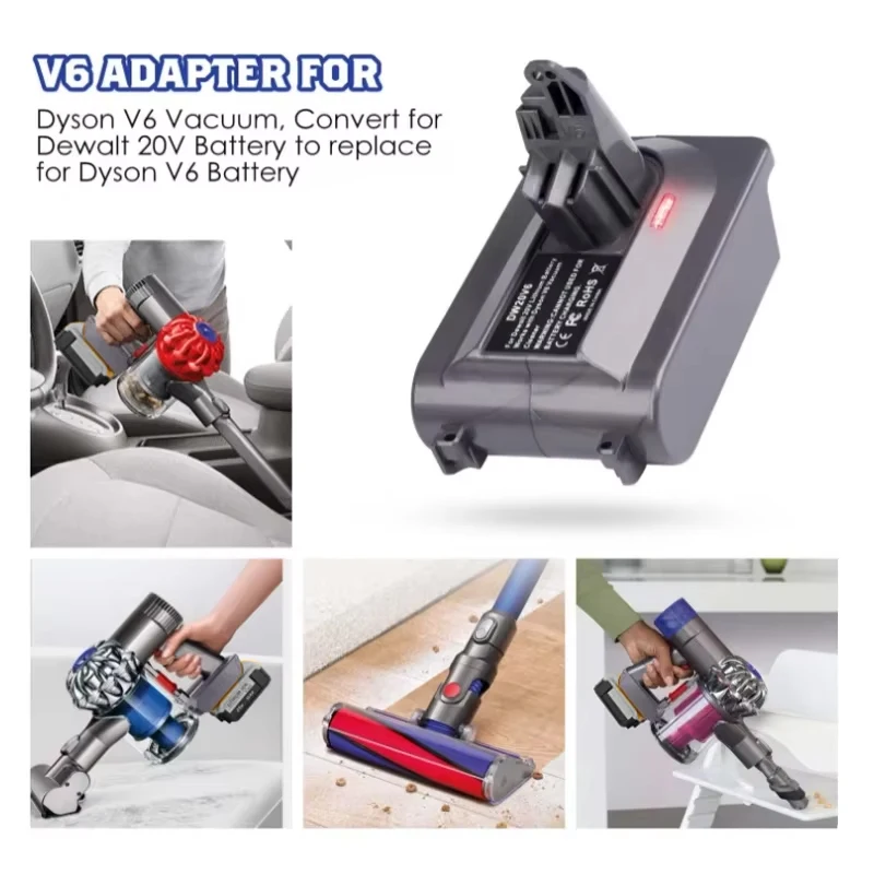 Replace Battery Adapter for Dewalt 18V 20V Li-ion Battery Convert To For Dyson V6 V03 SV04 SV09 DC62 DC59 Series Vacuum Cleaner