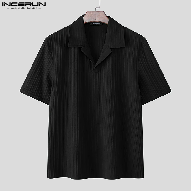 

INCERUN Men's Shirt Lapel Short Sleeve Solid Color Casual Men Clothing Summer Korean Style 2025 Streetwear Fashion Male Shirts