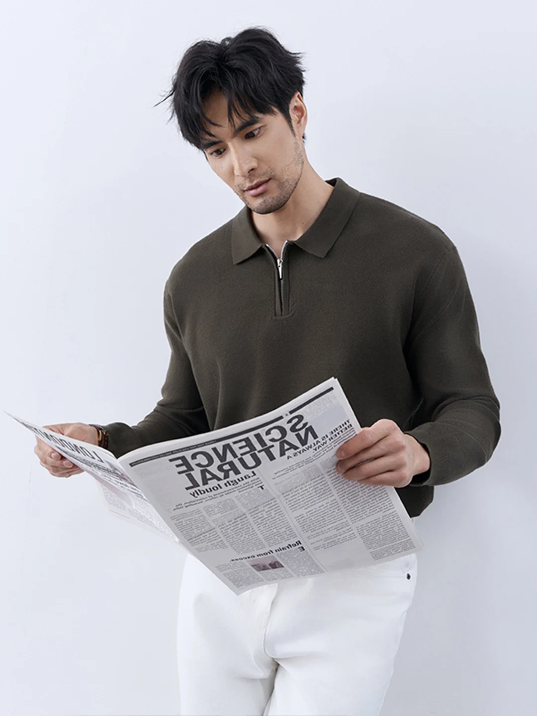 

Warm Collar Zipper Men's Knitted Sweater Slim Fit Military een Base Layer Top Autumn Winter High End Feel Casual Wear