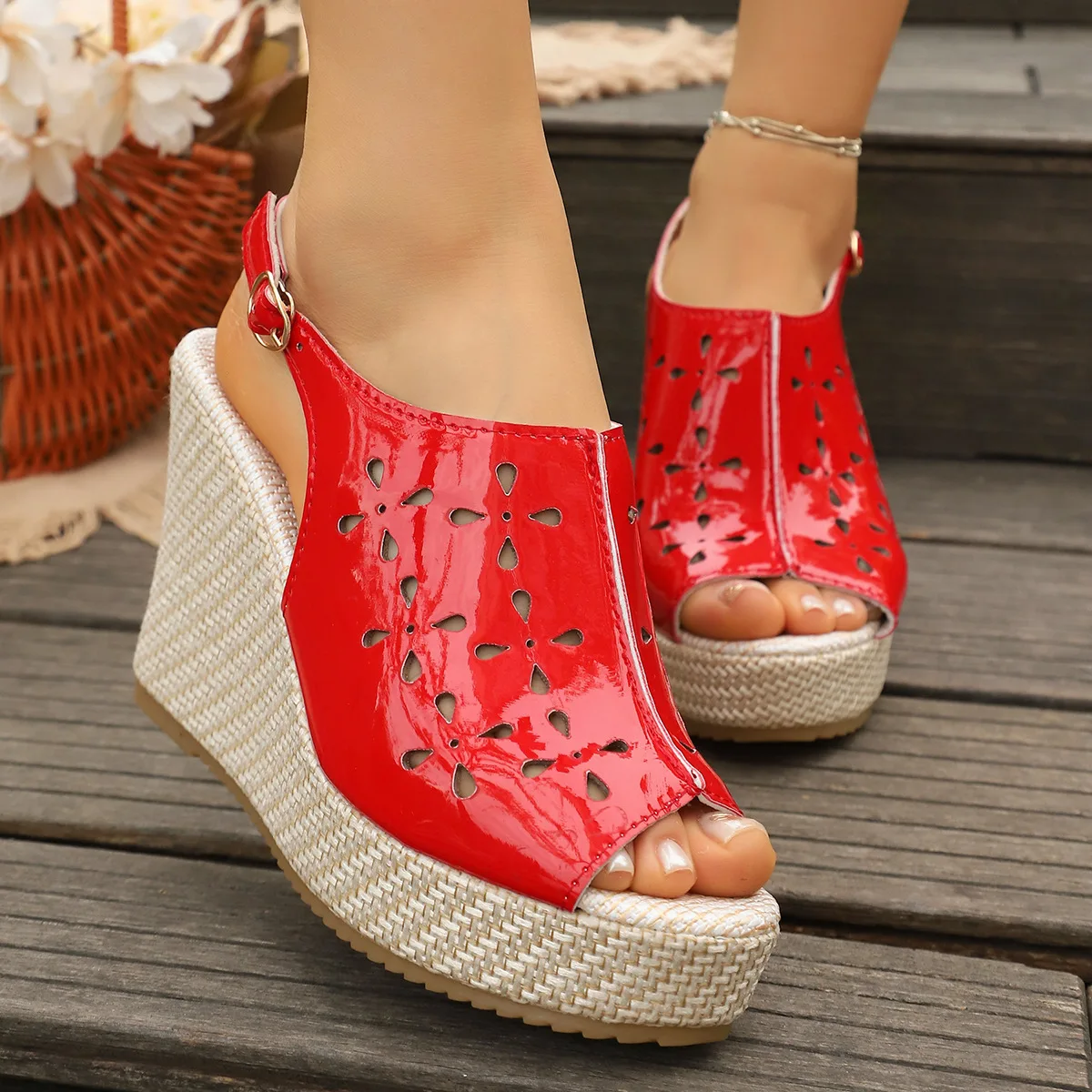 Plus Size Shoes for Women 35-42 Summer Peep Toe Platform Wedge Buckle Strap Non-slip Sandals Party Evening Dress Footwear