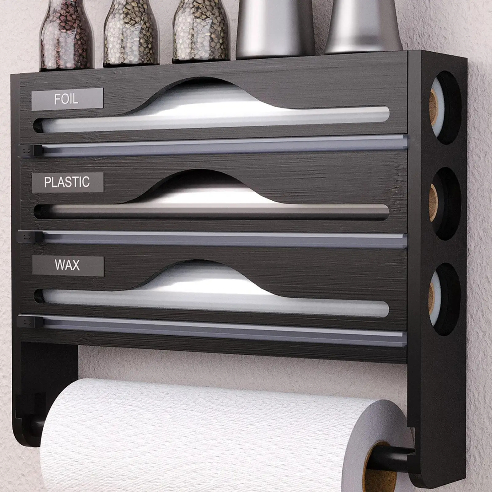 

Kitchen Storage Rack Wall Mounted Cling Film Cutter Wrap Dispenser Multifunctional Space Saving Container Cling Film Cutting Box
