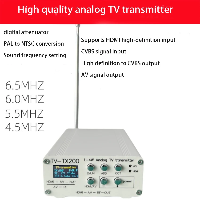 

TV-TX200 Home Analog TV Signal Transmitter Rod Antenna RF Analog TV Wireless Black and White TV