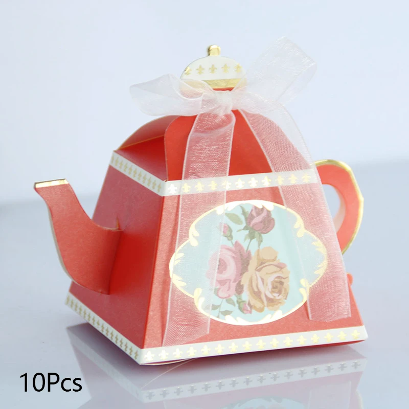 

10pcs Teapot Candy Box Vintage Floral Teapot Box Reusable Paper Flower Tea Party Gift Boxes Pink/Sky Blue Cute Mini Present Bags