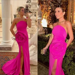 Oisslec Dress Elegant Vintage Sweet Pink Red Mermaid Flower Slit Customize Formal Occasion Prom Dress Evening Party Gowns