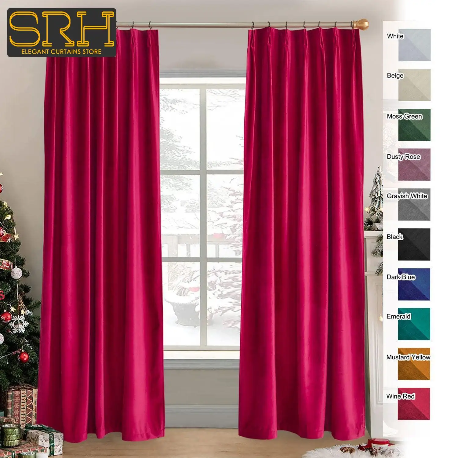 

Velvet Solid Color Blackout Curtains for Living Red Window Curtain for Bedroom Thick Villa Door Drapes Cortinas Room Divider New