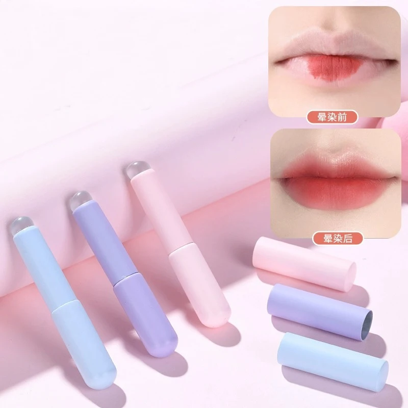 Upgrade Silicone Lip Brush With Cover 3pcs Angled Concealer Brushes Lip Balm Lip Gloss Round Head Lipstick Brush Make Up Brushes