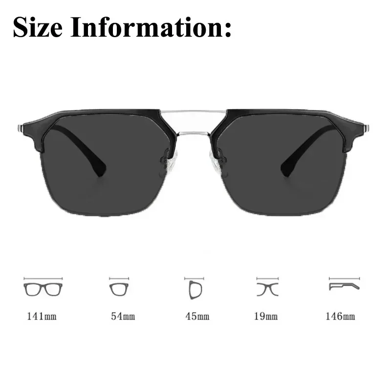 Ultra Light Double Beam Frame Metal Myopia Glasses Trendy Men Half Frame Sunglasses Anti UV Driving Near Sight Sunglasses