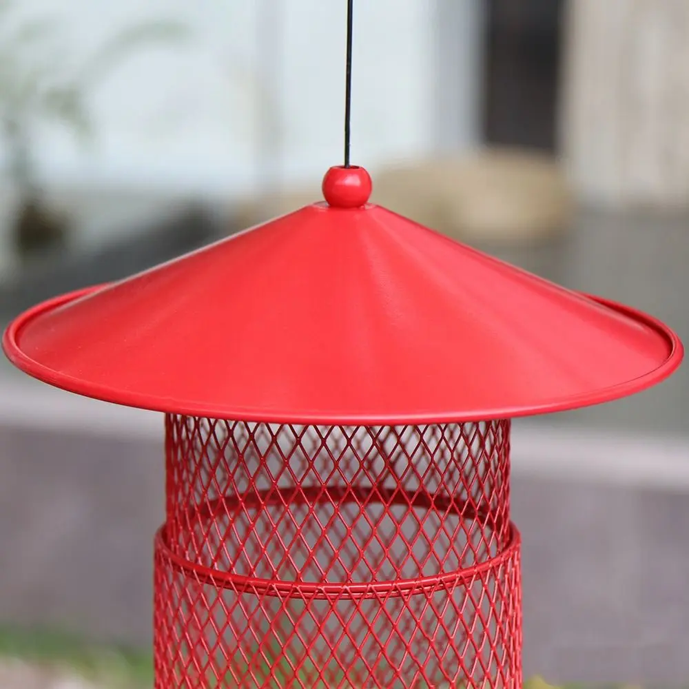 Automatic Iron Bird Feeder Hanging with Roof Hummingbird Food Container Retractable Practical Bird House Feeder Tray Yard