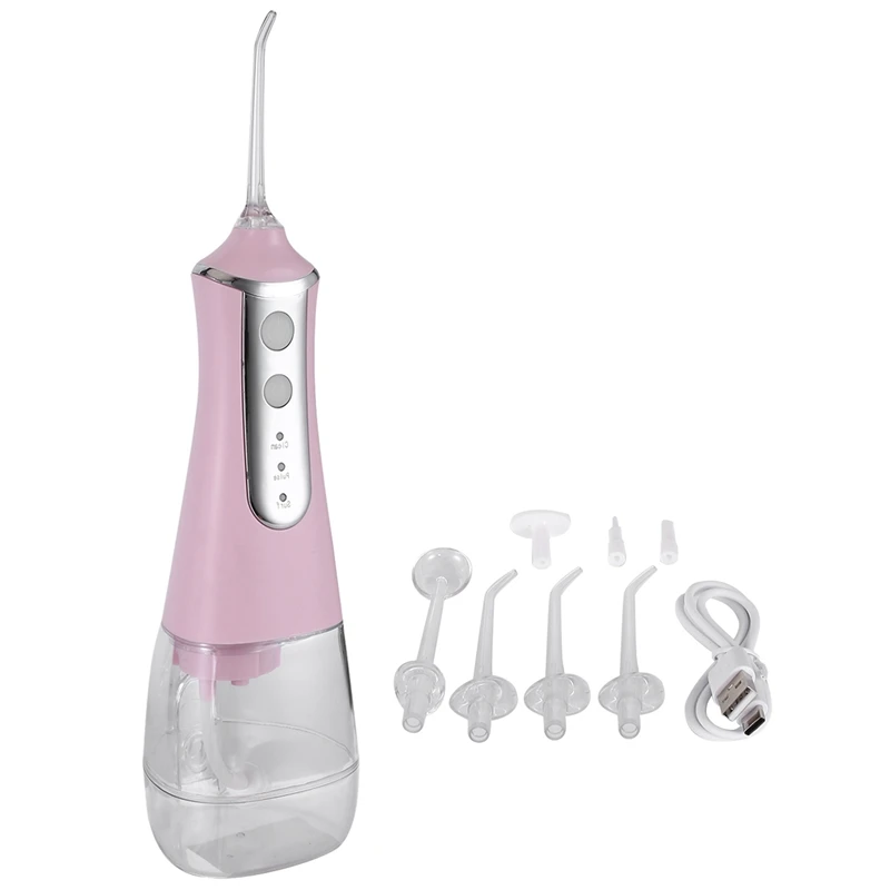 

Oral Irrigator 3 Modes Portable Rechargeable Water Spray 5 Nozzles Waterproof 350Ml Tank Water Flosser