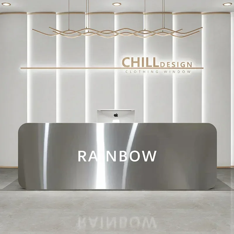 Commercial furniture mirror stainless steel cashier beauty salon reception desk simple Hyundai front desk barber shop bar