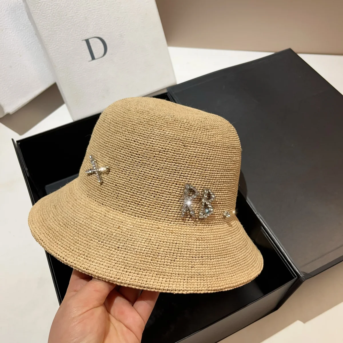 RB Natural Grass Artificial Weaving Sun Hat Summer High End Lafite Grass Sunscreen Beach Pot Hat Sun Hat for Women