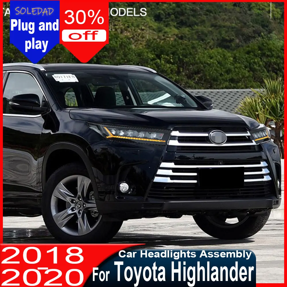 LED Head Lamp for Toyota Highlander 2018 2019 2020 2021 LED Headlight DRL Turn Signal High Beam Angel Eye Projector Lens