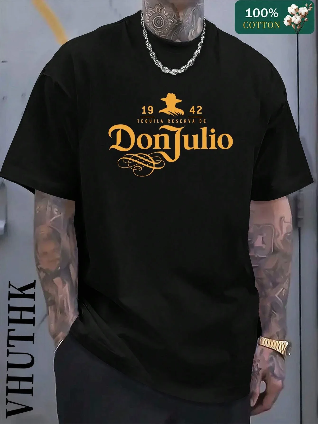 تي شيرت Don Julio Tequila أسود وأبيض وأحمر كحلي 19 42 Reserva De Print مع ماركة Sombrero Graphic Vhuthk ملابس شارع قطنية للجنسين