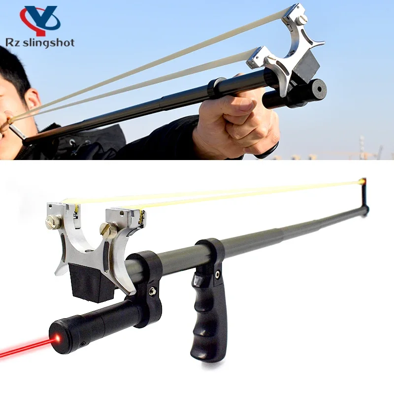 

Laser Telescopic Rod Slingshot High Power Flat Rubber Band Slingshots Outdoor Hunting Slingshot Playset for Kids Toys New