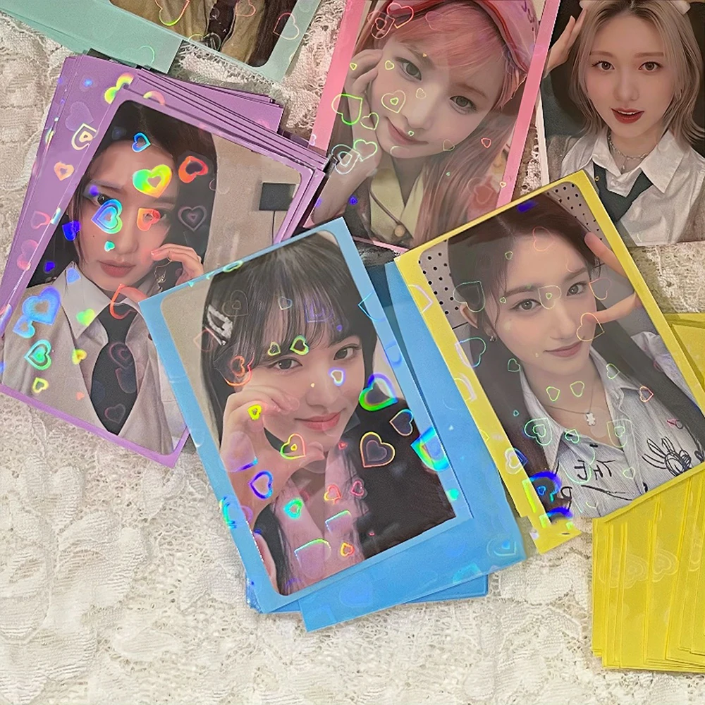 

50Pcs 3Inch Photocard Sleeves Laser Love Heart Toploader Photo Card Protector Idol Small Cards Holographic Foil Protective Film