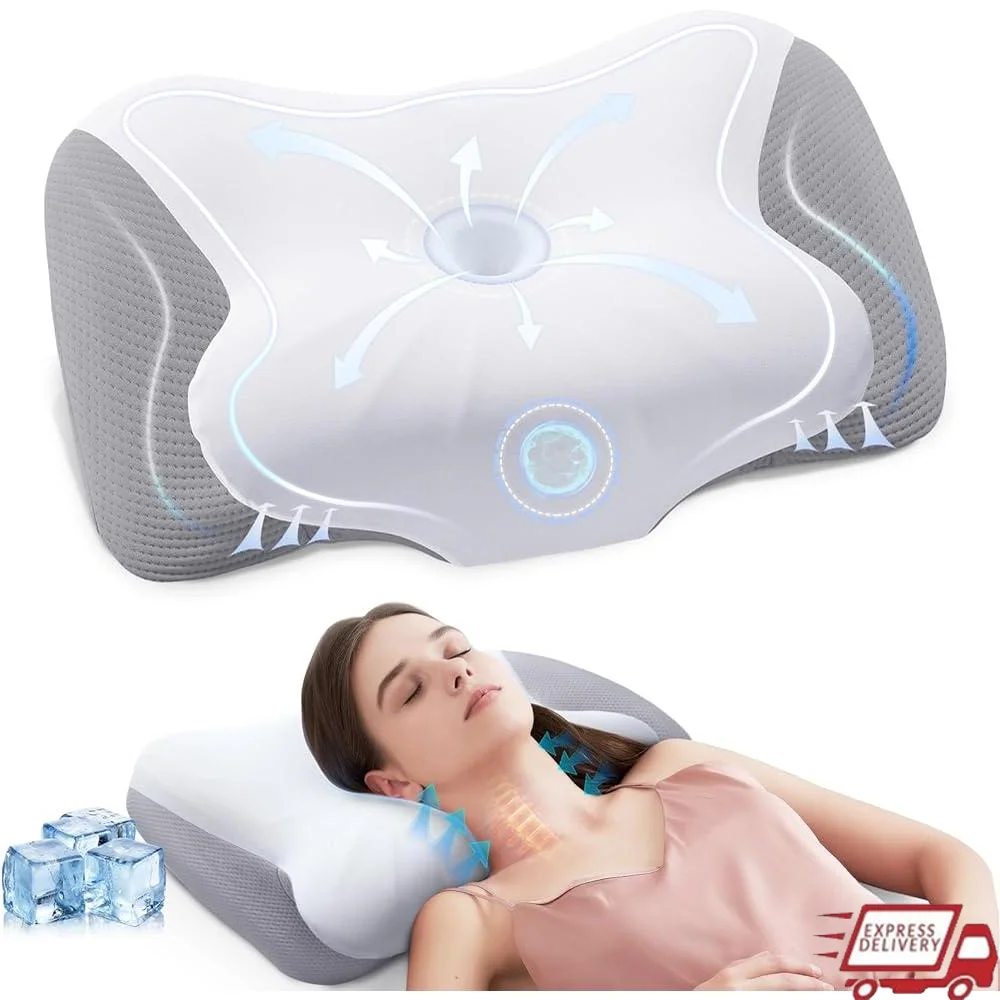 Cervical Neck Pillow Memory Foam Ergonomic Contour Support Pillow Pain Relief Side Back Stomach Sleepers with Removable Cover