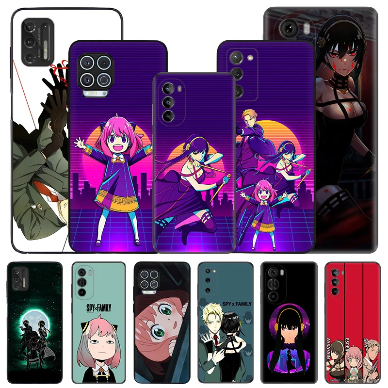 Soft Phone Cases For Motorola G53 G73 G9 G50 G51 G60 G71 G22 G32 G52 G72 Edge40 20 30 Pro Cartoon Spy × Family Black Matte Cover