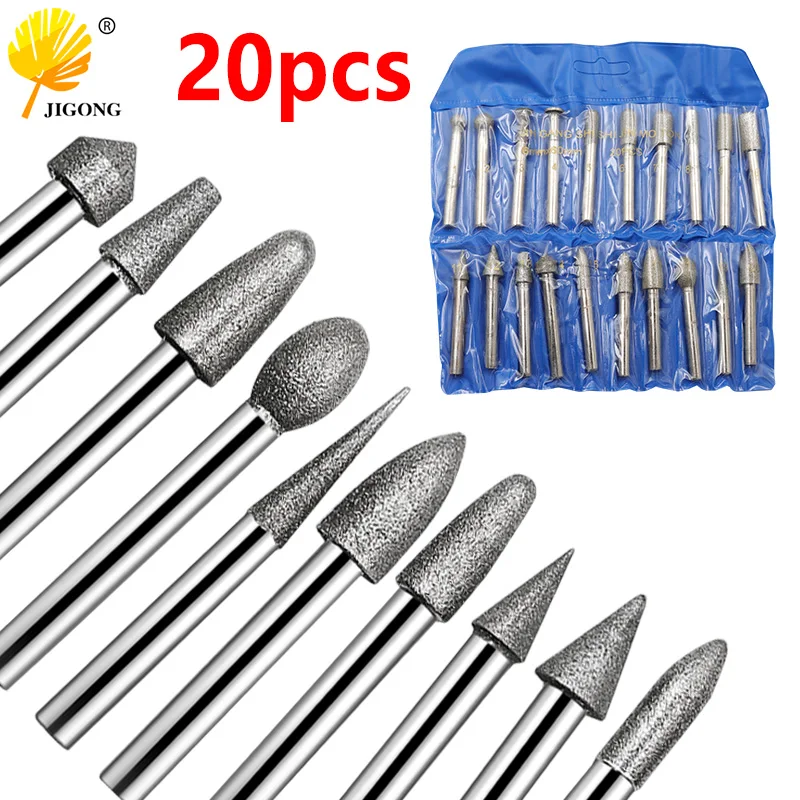 

6MM Shank Cylinder Diamond Grinding Head Cylindrical Points Coated Carving Burrs Lapidary Tools Jade Stone Marble