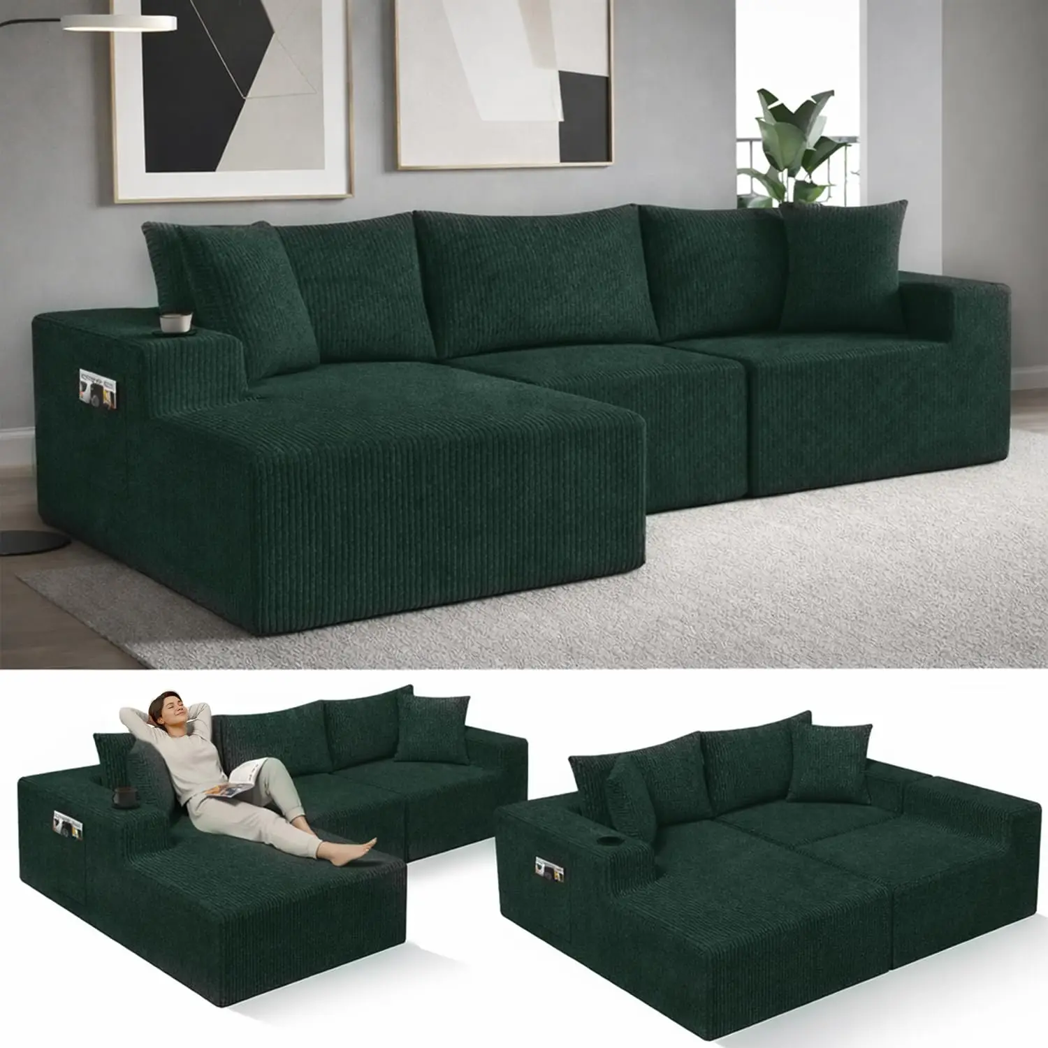 Boneless Cloud Sectional Sofa - Plush Deep Seat L-Shaped Couch for Relaxing & Entertaining, Durable Construction &, Customized