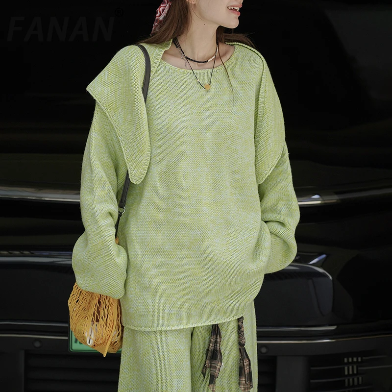 

FANAN модный шарф с воротником, вязаный пуловер, свитер для женщин, свободные топы с длинными рукавами, теплая одежда, новинка осени 2023 г.