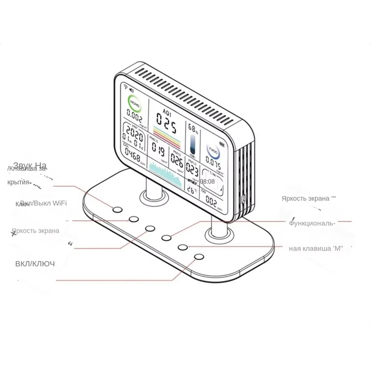 A79G Tuya Wifi 13 in 1 Luftqualitätsmonitor Messgerät TVOC HCHO PM2.5 PM1.0 PM10 Temperatur- und Luftfeuchtigkeits-Kohlendioxid-Detektor