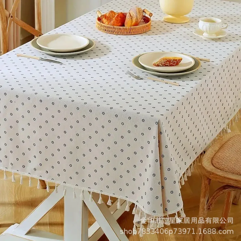 Tassel Tablecloth All Over Print Daisy Tablecloth Rectangular Tablecloth Polka Dot Tablecloth European Festive Decorative Tablec