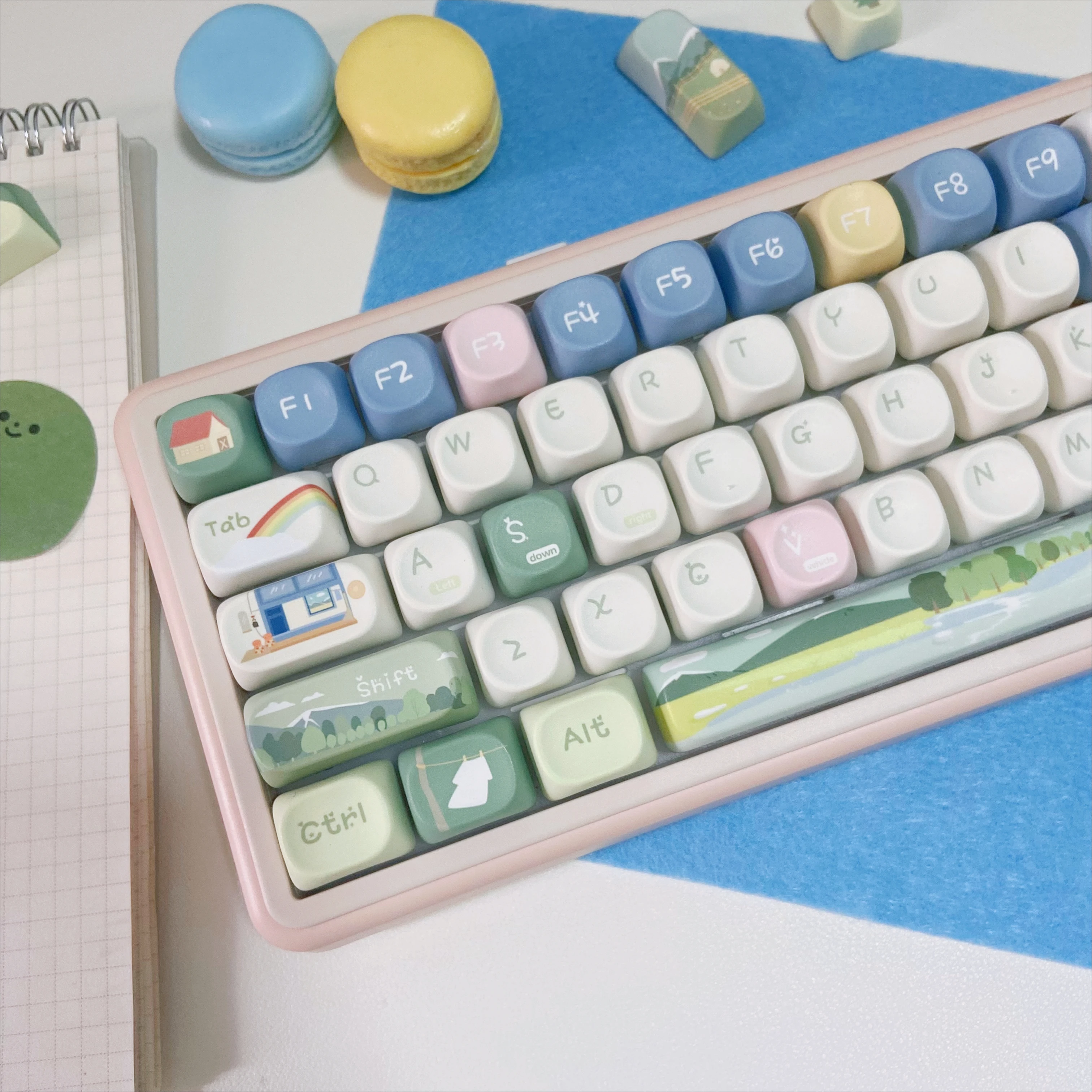 Niedliche Tastenkappen im Landhausstil für mechanische Tastatur. MOA-Tastenkappen-Set für benutzerdefinierte DIY-Gaming-Tastatur 68, 75, 80, 95, 108