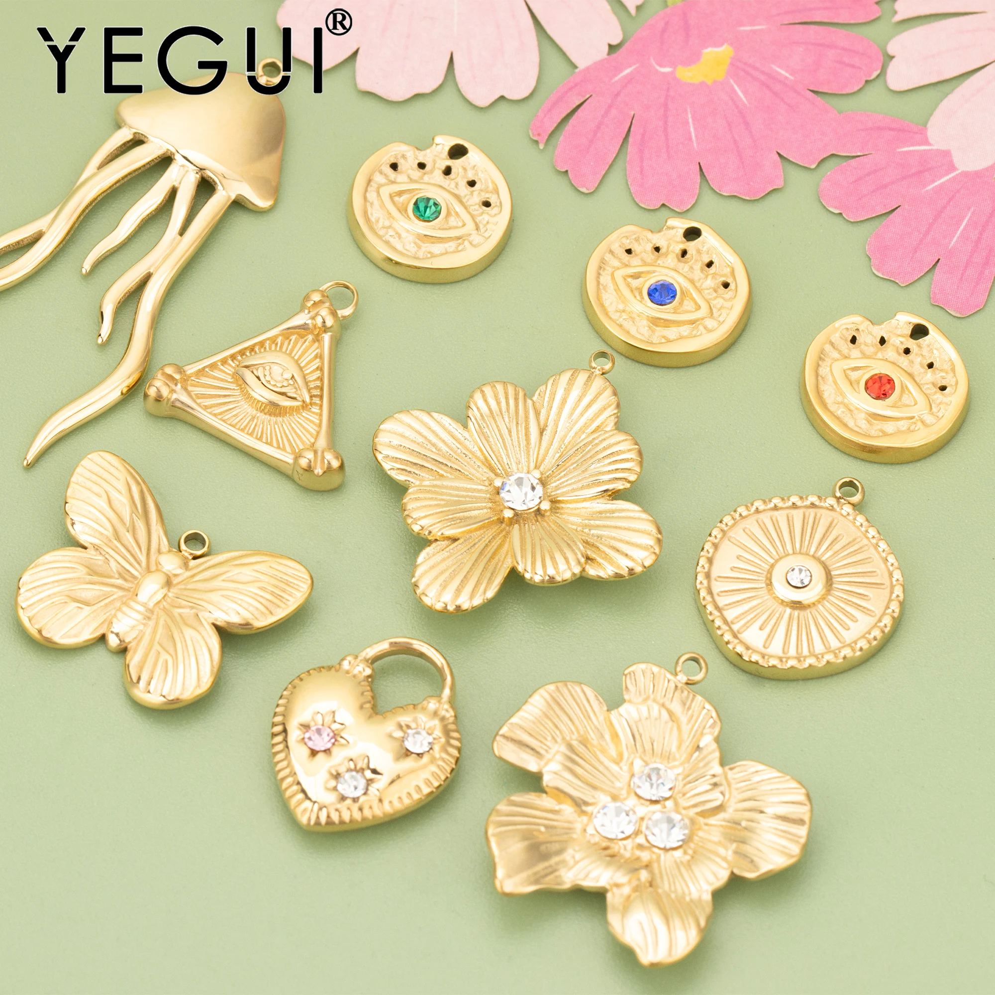 

YEGUI,4pcs/lot,MG61,jewelry accessories,316L stainless steel,charms,zircons,hand made,diy pendants,jewelry making