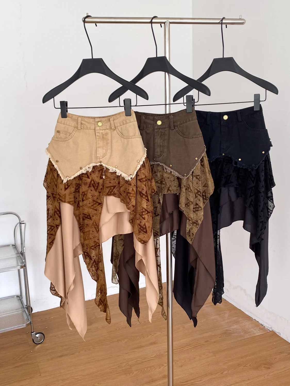 

High Waist A-Line Skirt Korean Style Commute Summer Women's Patchwork Asymmetrical Slimming Versatile Midi Skirt