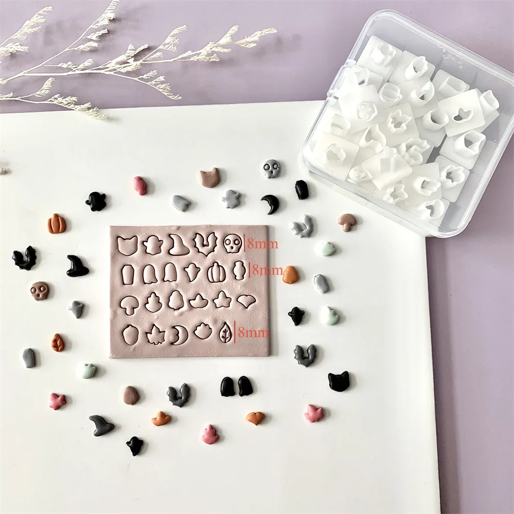 22-teiliges Set Herbst-Halloween-Serie Mini-Tonschneider, Blattgeist, Kürbis, Wettenförmige Tonformen für die Herstellung von DIY-Ohrringen und Anhängern – Detail 6